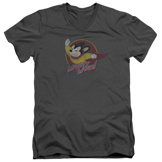 Mighty Mouse - Mighty Circle - Short Sleeve Adult V-neck - Charcoal T-shirt