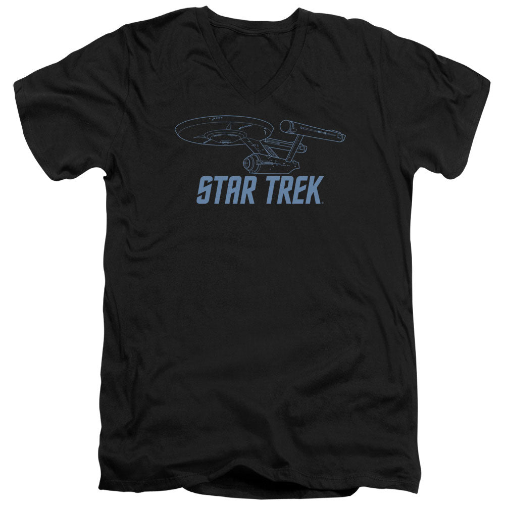Star Trek - Enterprise Outline - Short Sleeve Adult V-neck - Black T-shirt