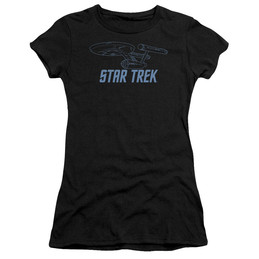 Star Trek - Enterprise Outline - Short Sleeve Junior Sheer - Black T-shirt