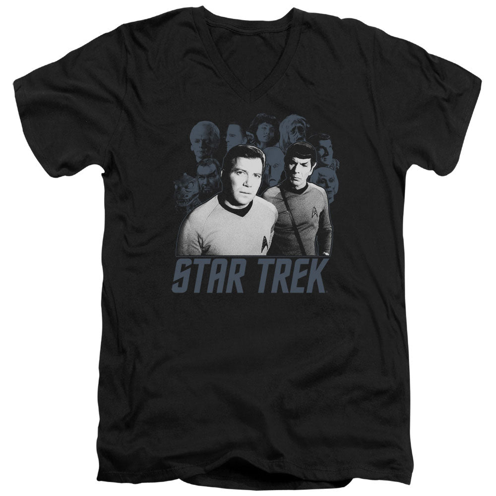 Star Trek - Kirk Spock And Company - Short Sleeve Adult V-neck - Black T-shirt