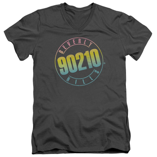 90210 - Color Blend Logo - Short Sleeve Adult V-neck - Charcoal T-shirt
