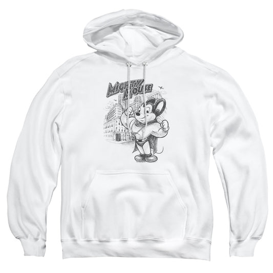 Mighty Mouse - Protect And Serve - Adult Pull-over Hoodie - White