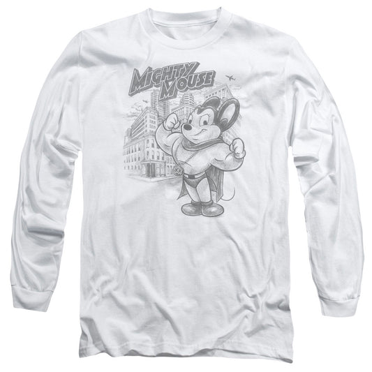 Mighty Mouse - Protect And Serve - Long Sleeve Adult 18/1 - White T-shirt