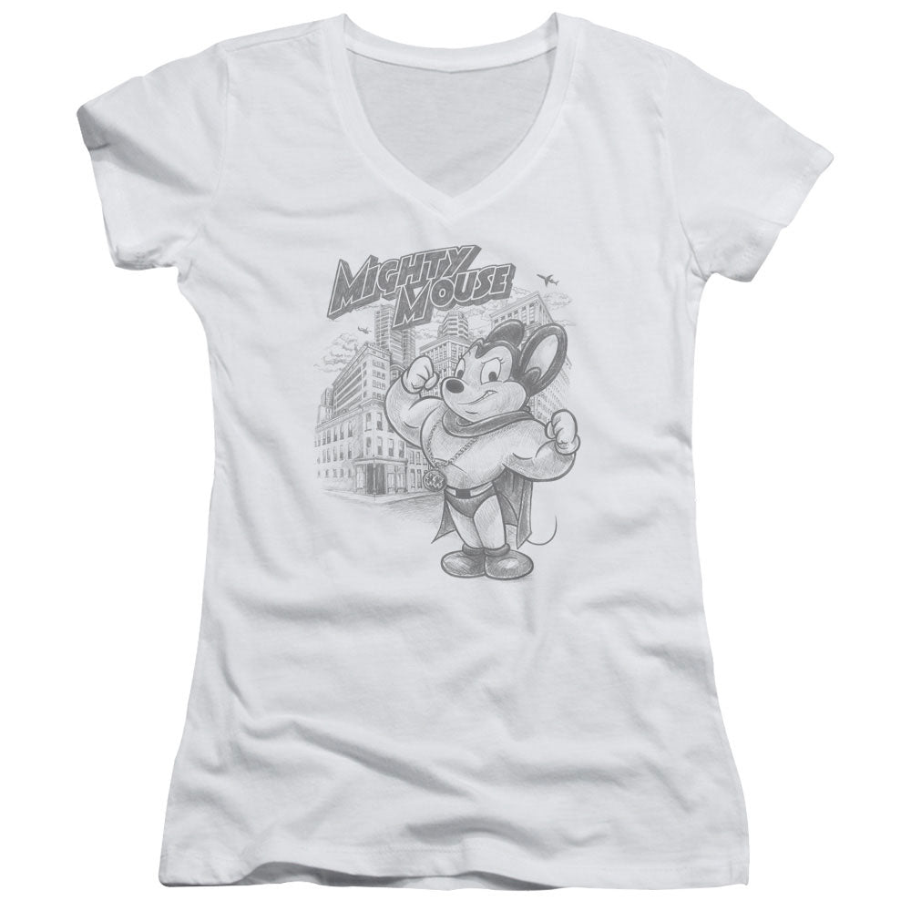 Mighty Mouse Protect And Serve - Junior V-neck - White