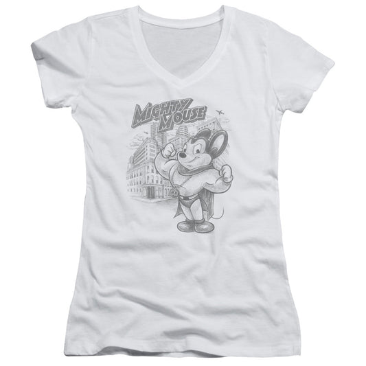 Mighty Mouse Protect And Serve - Junior V-neck - White