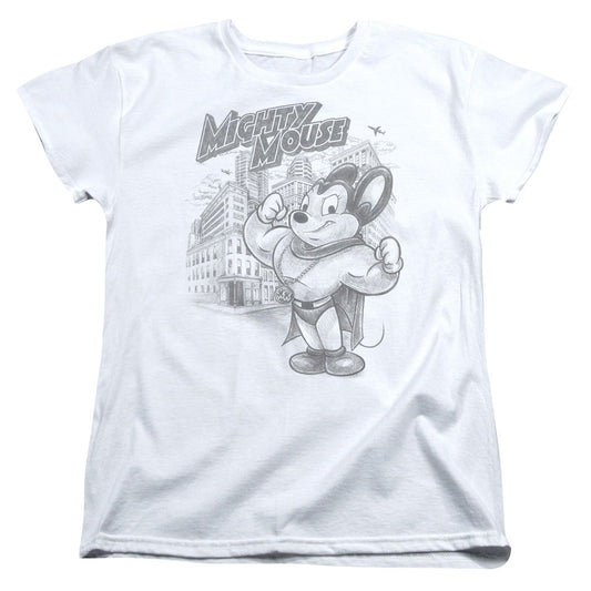 Mighty Mouse - Protect And Serve - Short Sleeve Womens Tee - White T-shirt