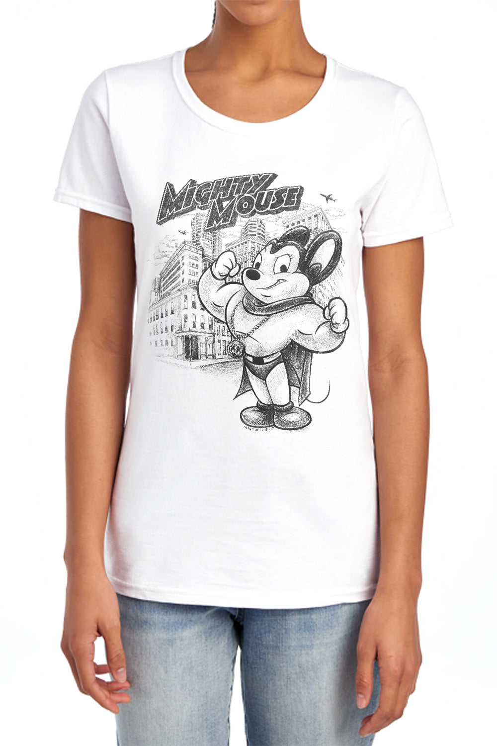 Mighty Mouse - Protect And Serve - Short Sleeve Womens Tee - White T-shirt