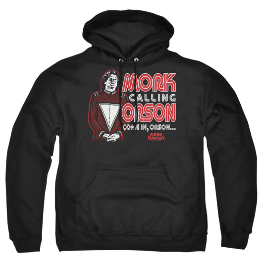 Mork &amp; Mindy - Mork Calling Orson - Adult Pull-over Hoodie - Black