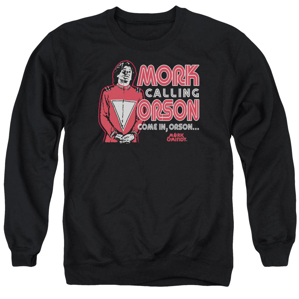 Mork &amp; Mindy - Mork Calling Orson - Adult Crewneck Sweatshirt - Black