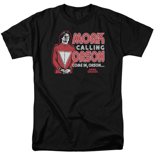 Mork & Mindy - Mork Calling Orson - Short Sleeve Adult 18/1 - Black T-shirt