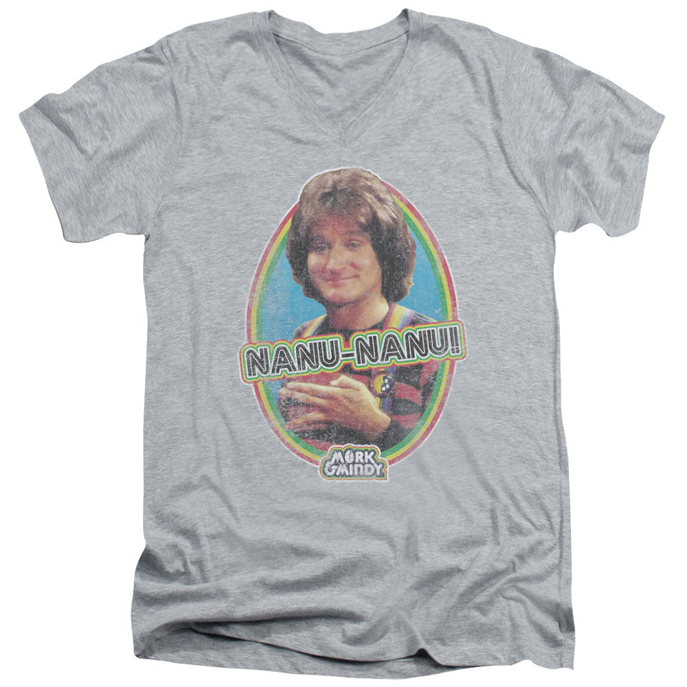 Mork & Mindy - Nanu Nanu - Short Sleeve Adult V-neck - Athletic Heather T-shirt