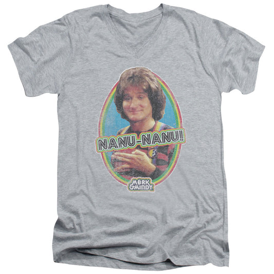 Mork & Mindy - Nanu Nanu - Short Sleeve Adult V-neck - Athletic Heather T-shirt