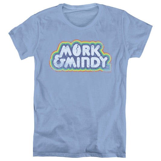 Mork & Mindy - Distressed Mork Logo - Short Sleeve Womens Tee - Carolina Blue T-shirt