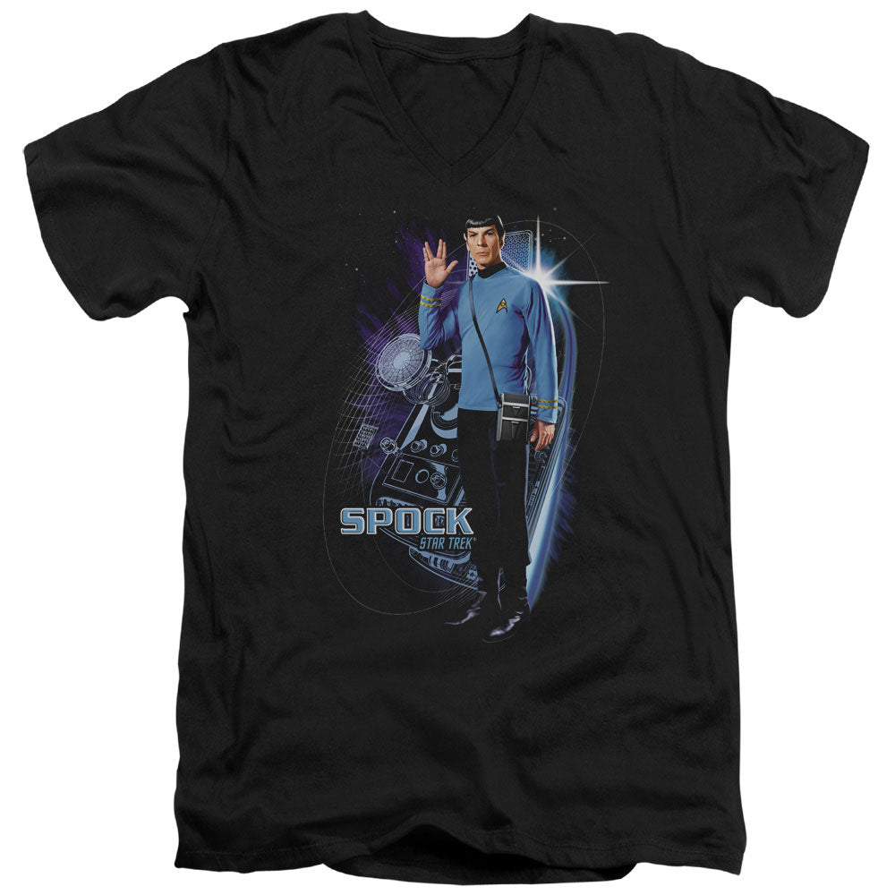 Star Trek - Galactic Spock - Short Sleeve Adult V-neck - Black T-shirt