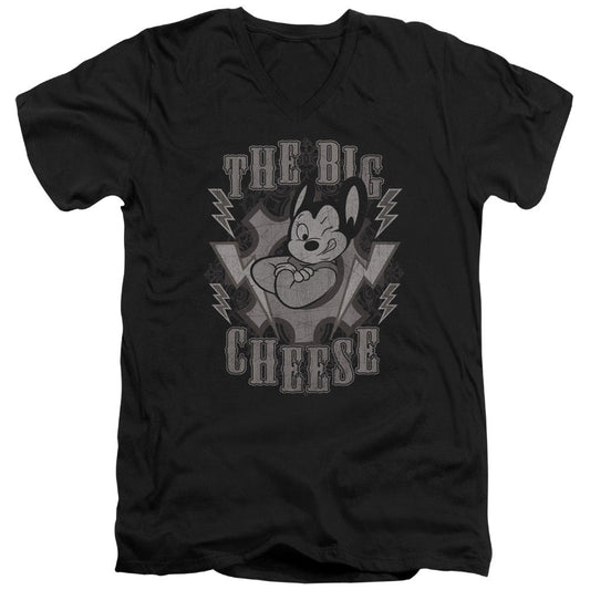 Mighty Mouse - The Big Cheese - Short Sleeve Adult V-neck - Black T-shirt