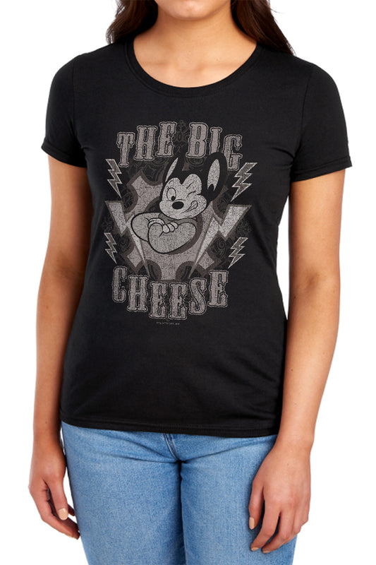 Mighty Mouse - The Big Cheese - Short Sleeve Womens Tee - Black T-shirt