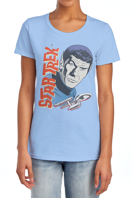 Star Trek - Vintage Spock - Short Sleeve Womens Tee - Light Blue T-shirt