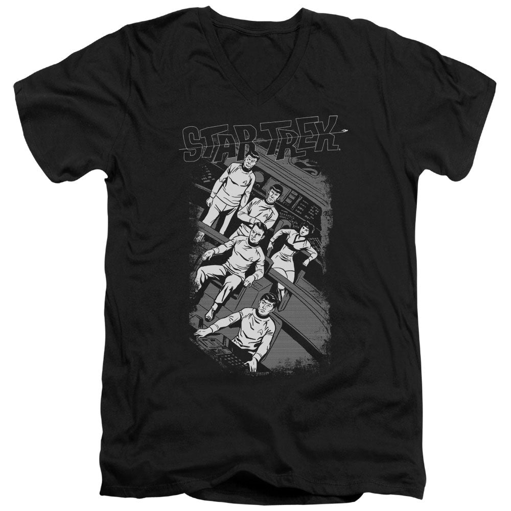 Star Trek - Retro Tilted Bridge - Short Sleeve Adult V-neck - Black T-shirt