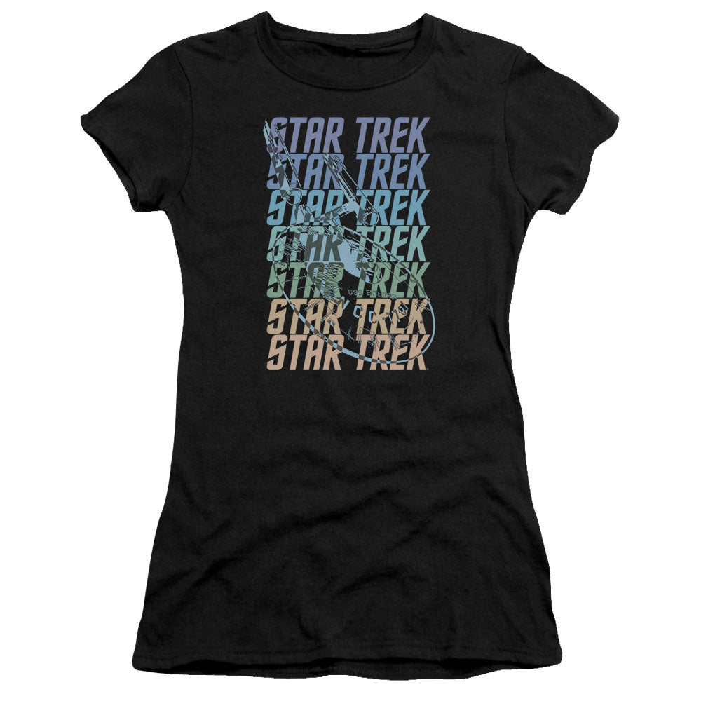 Star Trek - Multi Logo Enterprise - Short Sleeve Junior Sheer - Black T-shirt