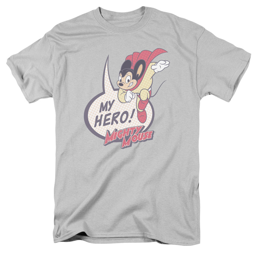 Mighty Mouse - My Hero - Short Sleeve Adult 18/1 - Silver T-shirt