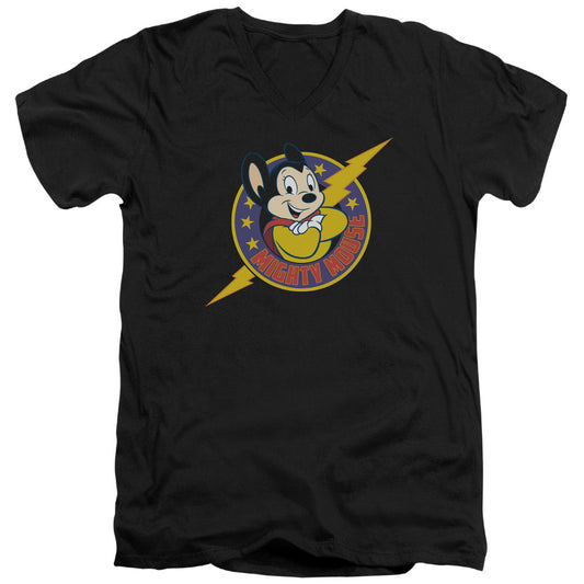 Mighty Mouse - Mighty Hero - Short Sleeve Adult V-neck - Black T-shirt