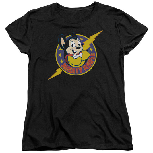 Mighty Mouse - Mighty Hero - Short Sleeve Womens Tee - Black T-shirt