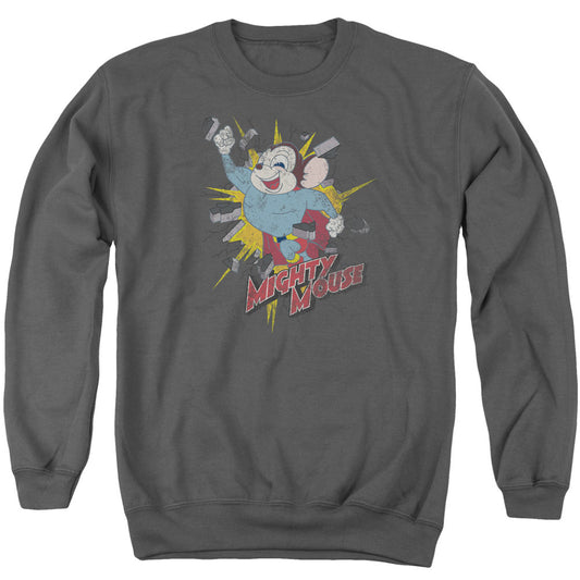 Mighty Mouse - Break Through - Adult Crewneck Sweatshirt - Charcoal