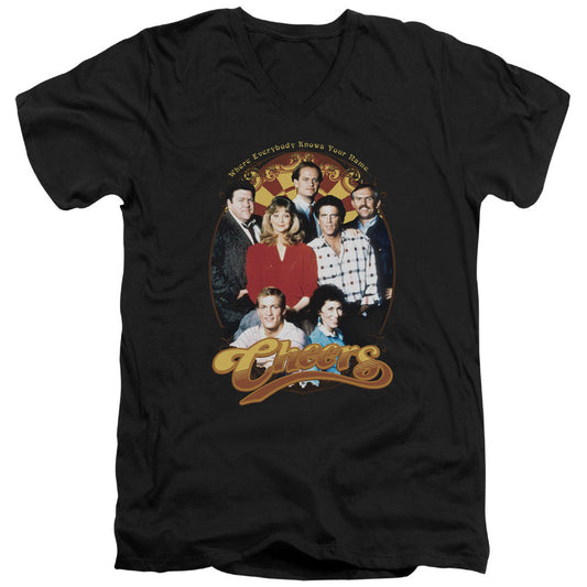 Cheers - Group Shot - Short Sleeve Adult V-neck - Black T-shirt