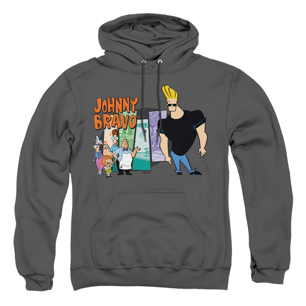Johnny Bravo - Johnny &amp; Friends - Adult Pull-over Hoodie - Charcoal