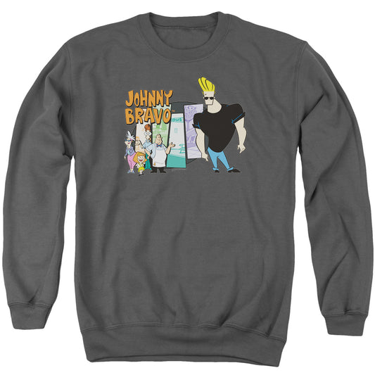 Johnny Bravo - Johnny &amp; Friends - Adult Crewneck Sweatshirt - Charcoal