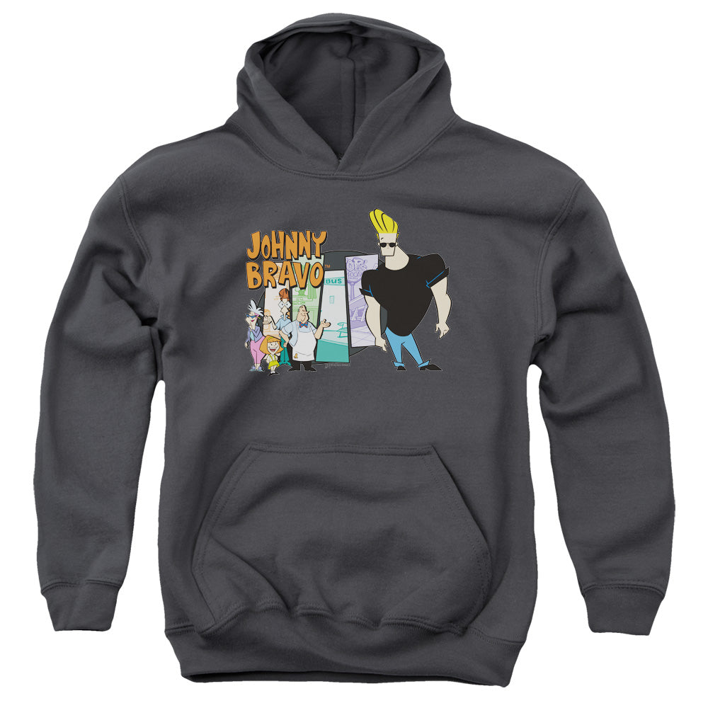 Johnny Bravo - Johnny & Friends - Youth Pull-over Hoodie - Charcoal