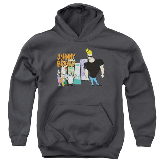 Johnny Bravo - Johnny & Friends - Youth Pull-over Hoodie - Charcoal