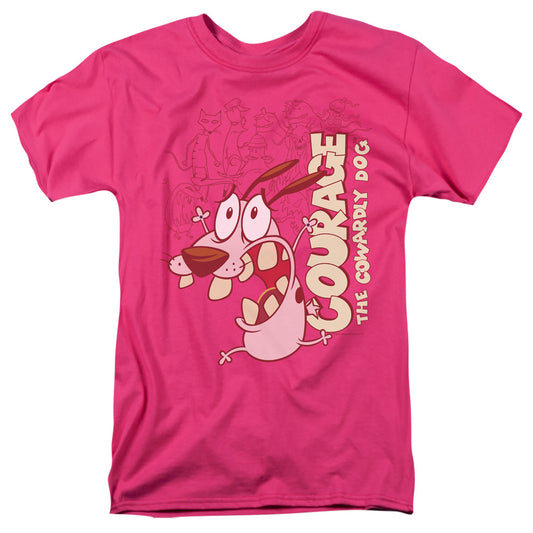 Courage The Cowardly Dog - Running Scared - Short Sleeve Adult 18/1 - Hot Pink T-shirt