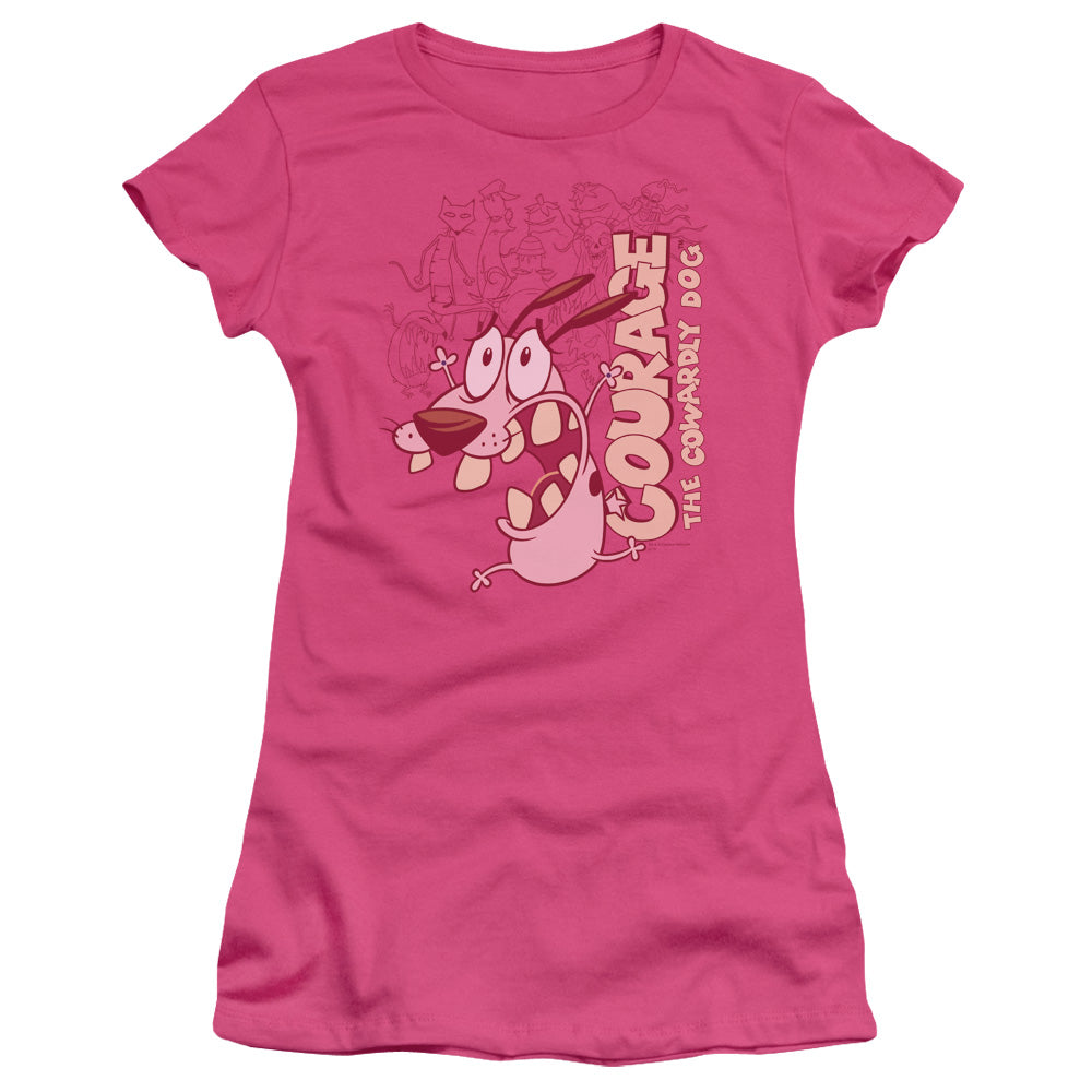 Courage The Cowardly Dog - Running Scared - Short Sleeve Junior Sheer - Hot Pink T-shirt
