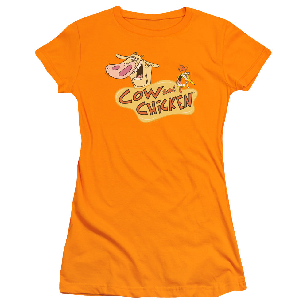 Cow & Chicken - Logo - Short Sleeve Junior Sheer - Orange T-shirt