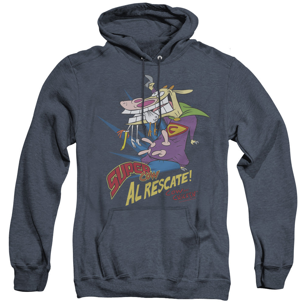 Cow & Chicken - Super Cow - Adult Heather Hoodie - Navy