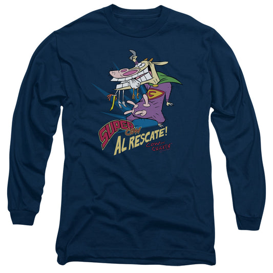 Cow & Chicken - Super Cow - Long Sleeve Adult 18/1 - Navy T-shirt