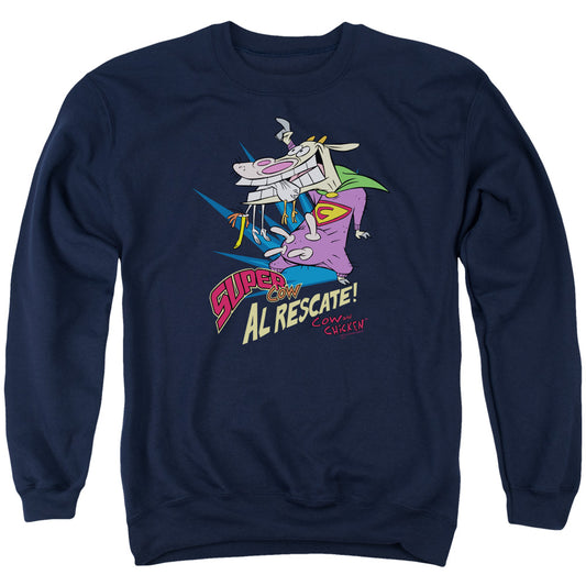 Cow &amp; Chicken - Super Cow - Adult Crewneck Sweatshirt - Navy