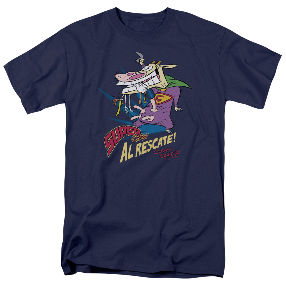 Cow & Chicken - Super Cow - Short Sleeve Adult 18/1 - Navy T-shirt