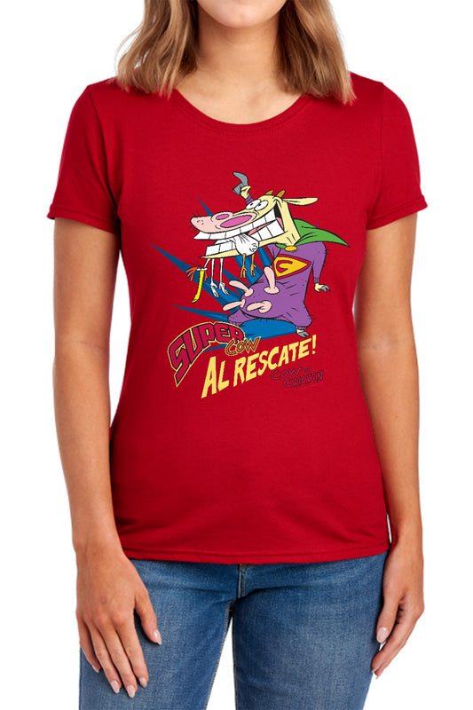 Cow & Chicken - Super Cow - Short Sleeve Womens Tee - Navy T-shirt