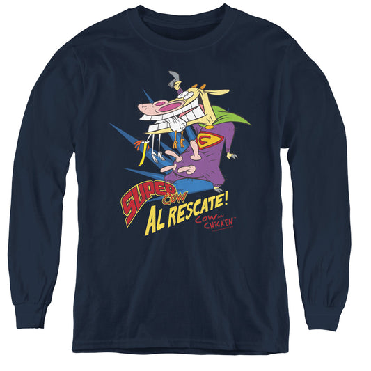 Cow & Chicken Super Cow - Youth Long Sleeve Tee - Navy
