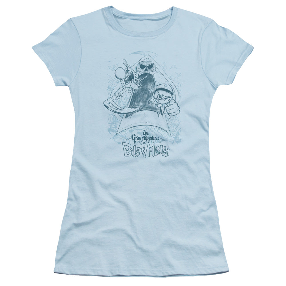 Grim Adventures Of Billy & Mandy - Sketched - Short Sleeve Junior Sheer - Light Blue T-shirt