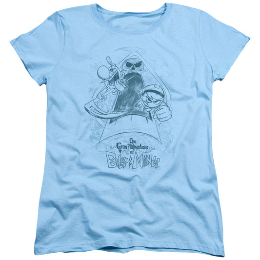 GRIM ADVENTURES OF BILLY & MANDY SKETCHED - S/S WOMENS TEE - LIGHT BLUE T-Shirt