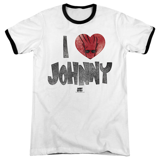 Johnny Bravo - I Heart Johnny - Adult Ringer - White/black
