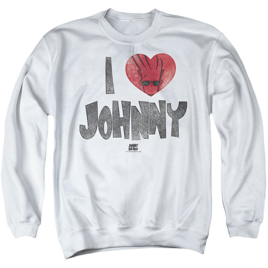 Johnny Bravo - I Heart Johnny - Adult Crewneck Sweatshirt - White