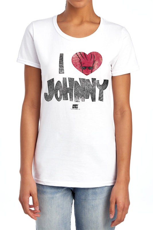 Johnny Bravo - I Heart Johnny - Short Sleeve Womens Tee - White T-shirt