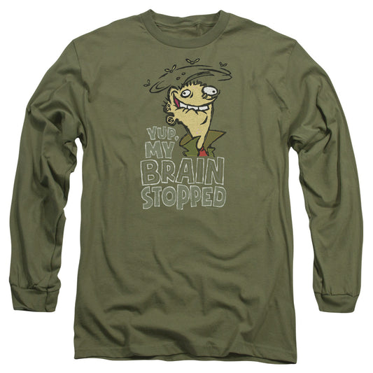 Ed Edd N Eddy - Brain Dead Ed - Long Sleeve Adult 18/1 - Military Green T-shirt