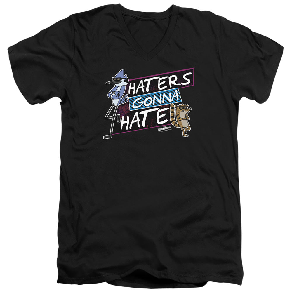 Regular Show - Haters Gonna Hate - Short Sleeve Adult V-neck 30/1 - Black T-shirt