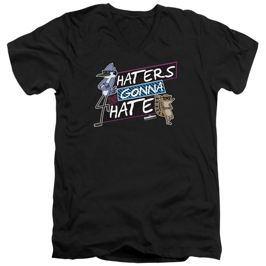Regular Show - Haters Gonna Hate - Short Sleeve Adult V-neck 30/1 - Black T-shirt