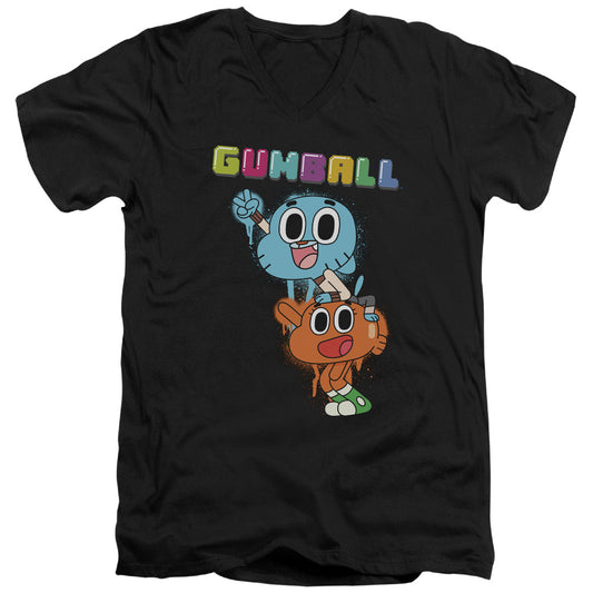 Amazing World Of Gumball - Gumball Spray - Short Sleeve Adult V-neck 30/1 - Black T-shirt